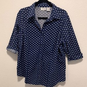 Chelsea Studio Navy and White Women’s Polka Dot Shirt Size Large